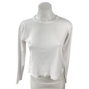 Daily Drills Women's White Ribbed Knit Long Sleeve Crop T Shirt Tee Top Size M/L